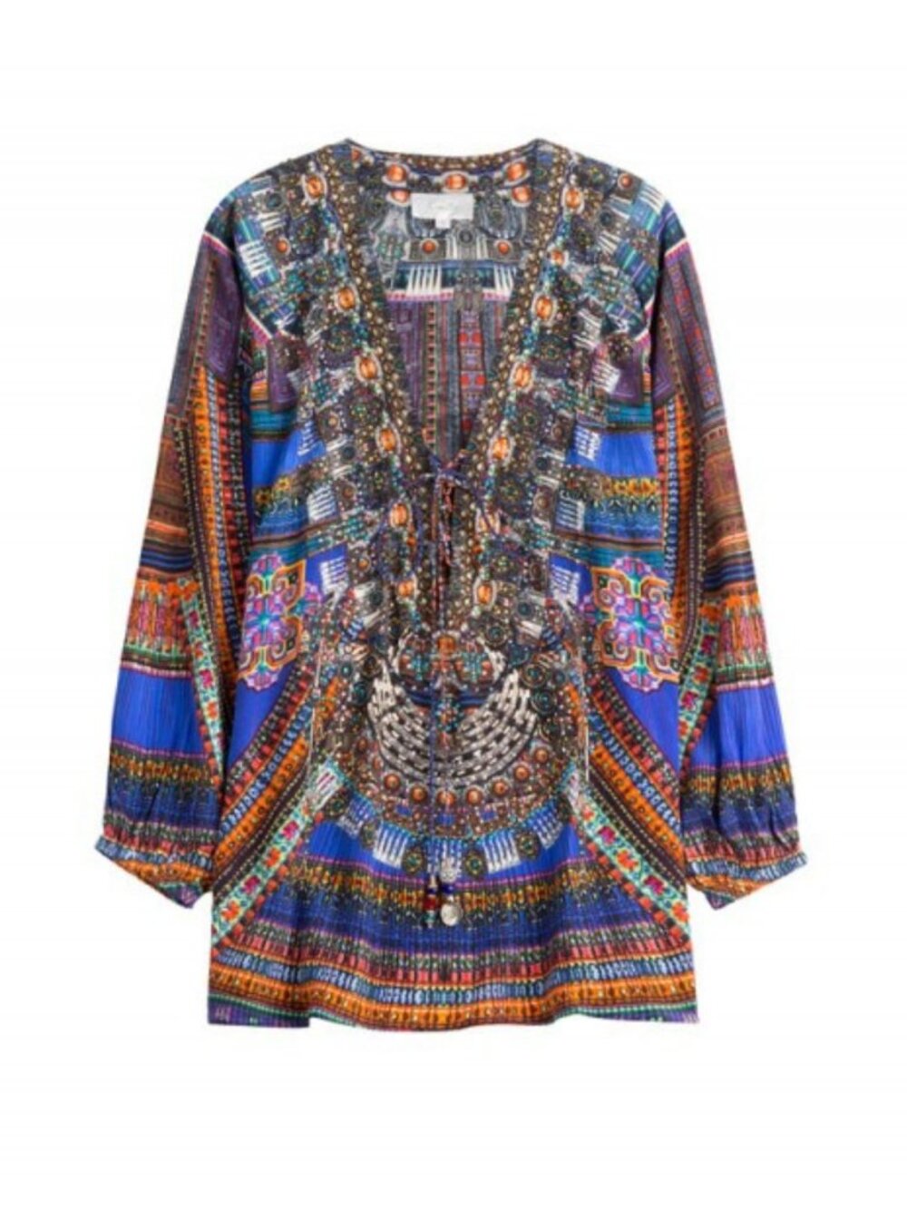 Camilla Kaftan Silk Embellished V-Neck Top Multicoloured Size 2 / US 8